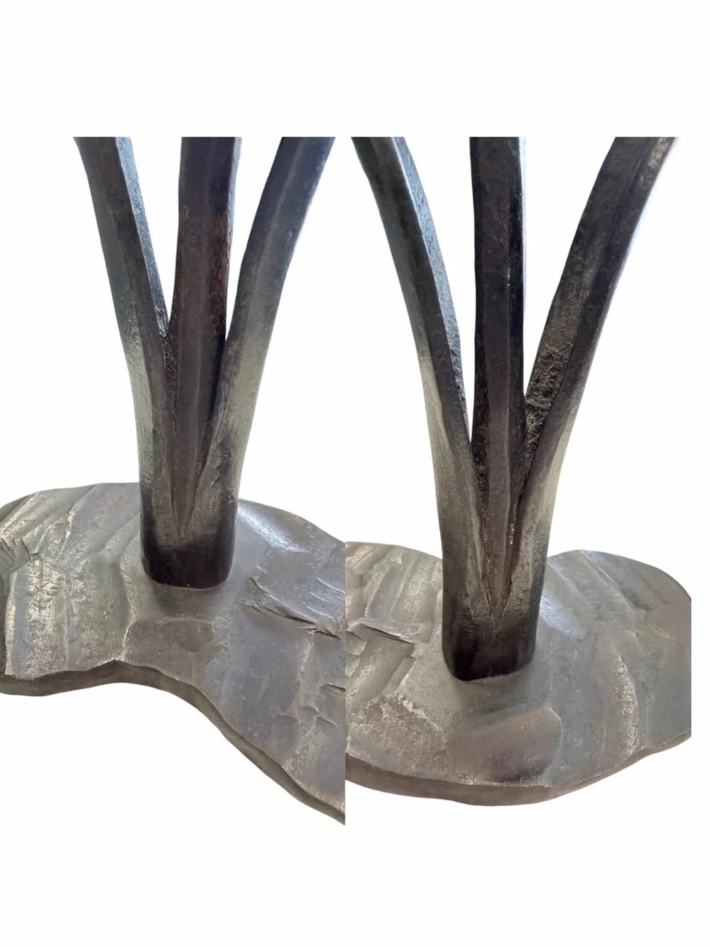 Vintage Hand Forged Iron Calla Lily Candlesticks Pair Brutalist Sculptural